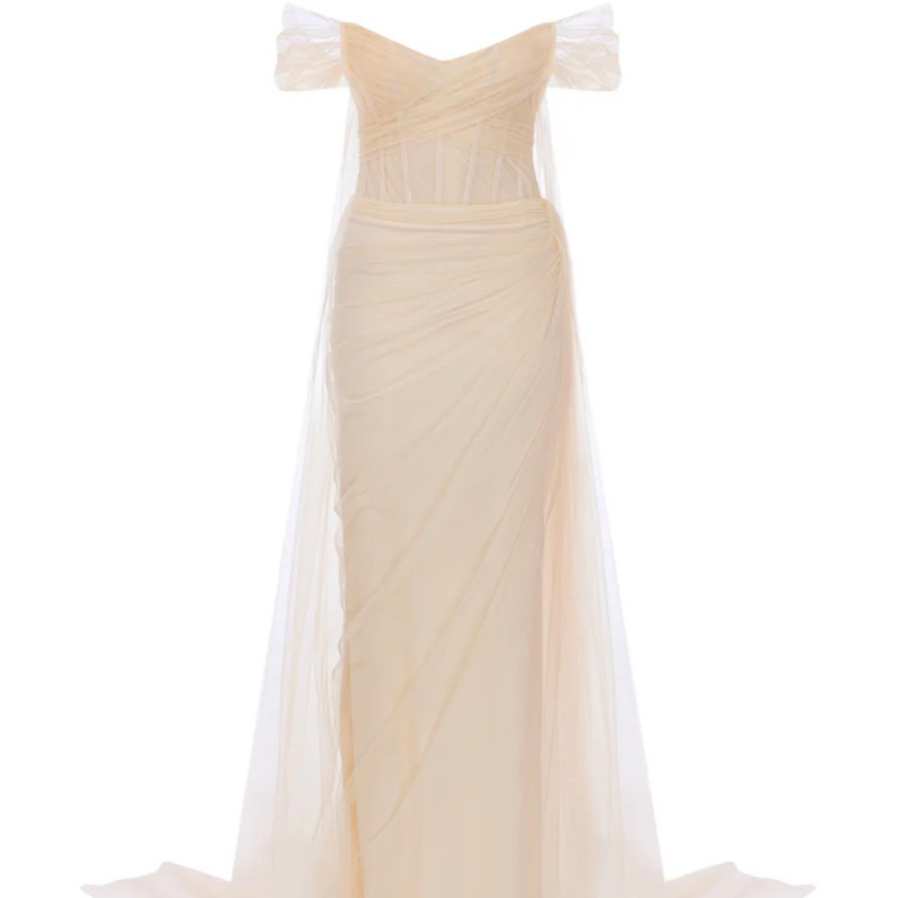 SUDI ETUZ Cream Tulle Corset Gown With Cape